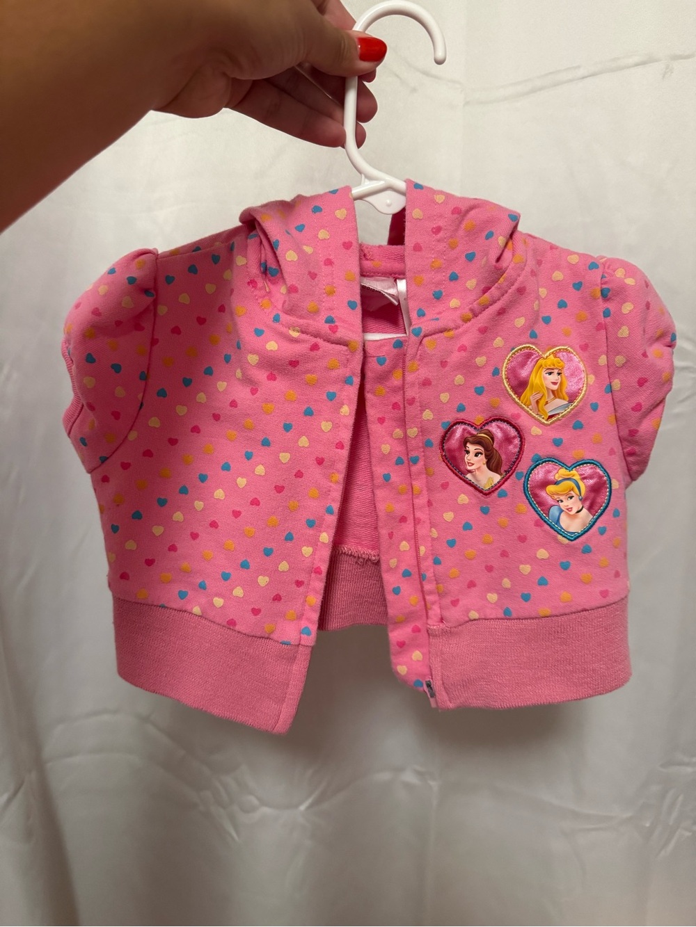 Vintage Disney Princess Pink short sleeve Jacket with Multicolor Heart Dots